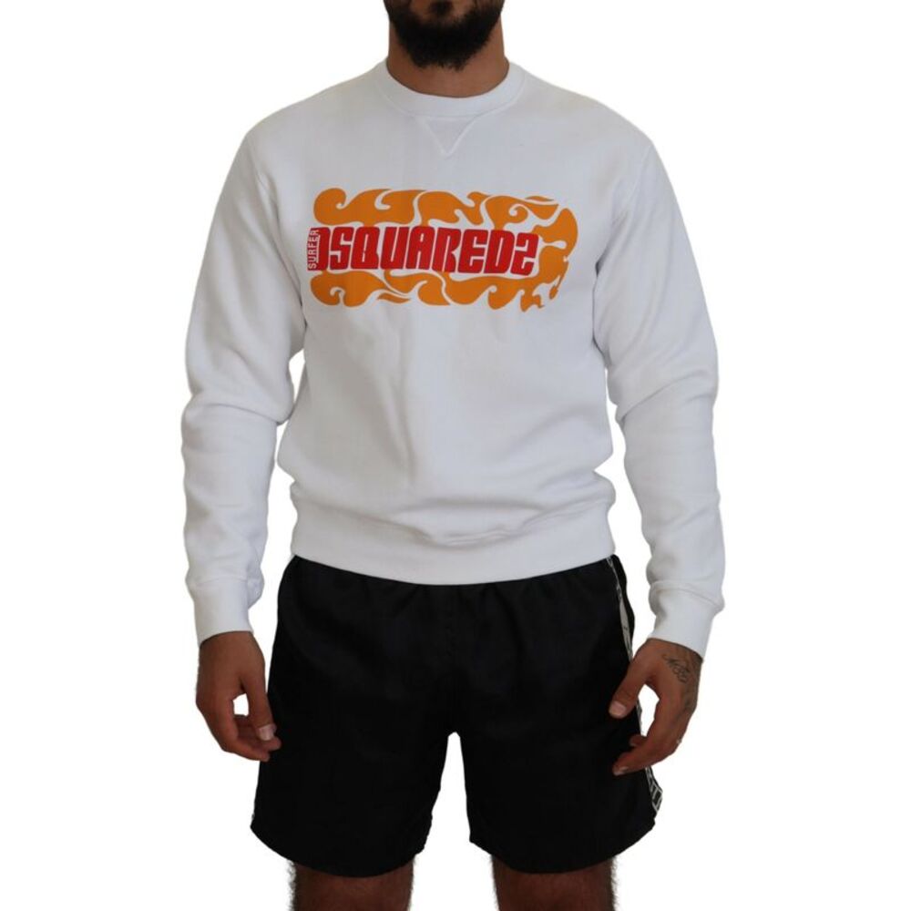 Dsquared² White Cotton Printed Long Sleeves Pullover Men's Sweater